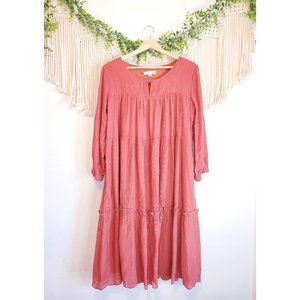 Orange Creek Red Orange Ruffle 3/4 Sleeve Babydoll Midi Dress, Size S/M